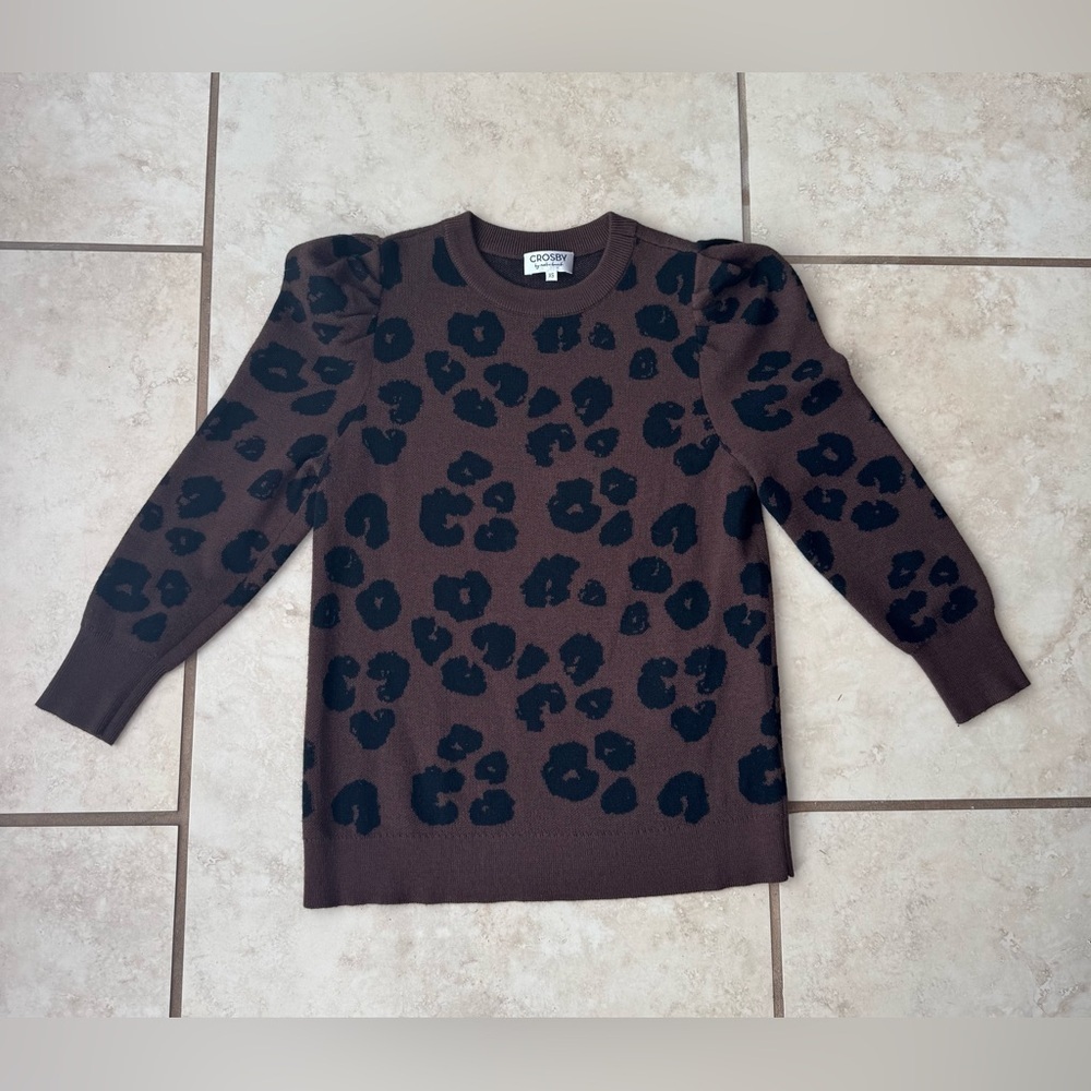 Crosby by Mollie Burch Bixby Dark Brown Leopard Print Sweater Size XS